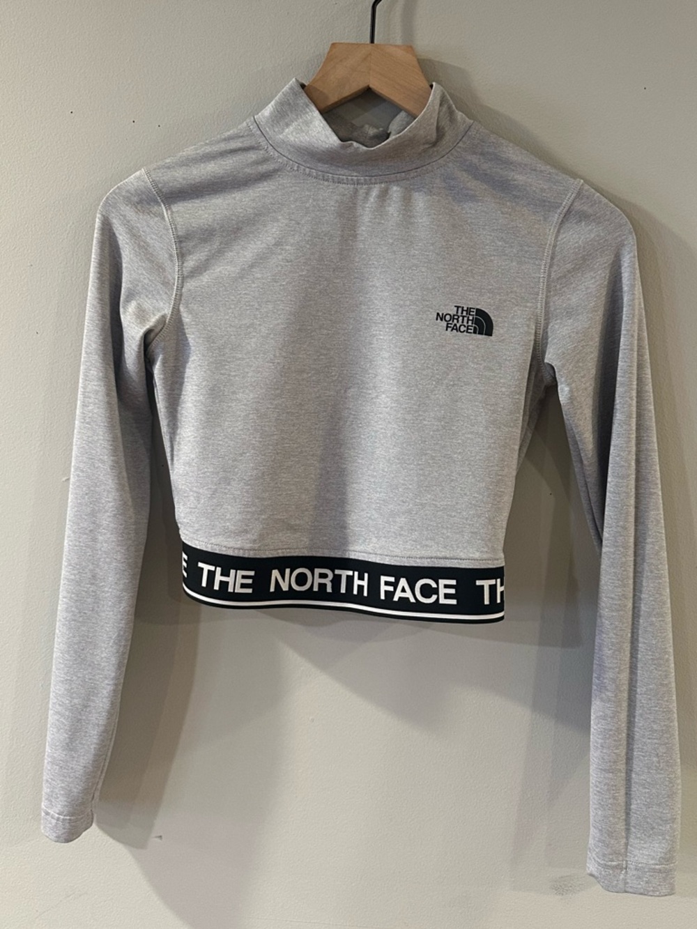 The North Face Gray Crop Mock Neck Longsleeve with Logo Tape - Picture 2 of 5